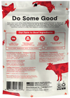 Back view of Open Farm Beef Jerky Strips packaging with nutritional information and recycling details.