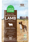 Open Farm Grain Free Pasture-Raised Lamb kibble bag showcasing premium lamb protein and non-GMO ingredients.
