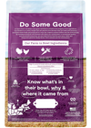 Back of Open Farm Senior Dog Food bag with feeding instructions and ingredient details.