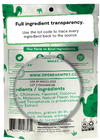 Close-up of the transparency details on the back of the bag with Open Farm’s ingredient traceability.