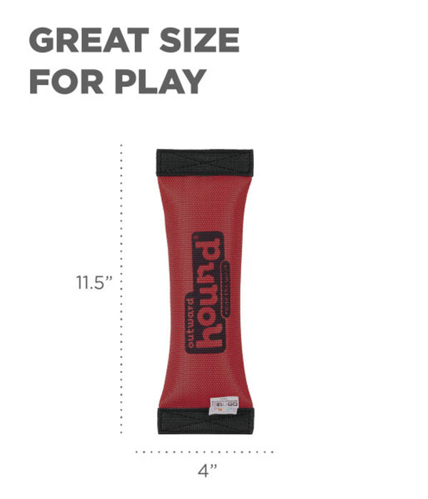 Outward Hound Fire Hose Fetch Dog Toy - Large Size - Showing it's dimensions of 11.5" x 4" perfect for larger dogs