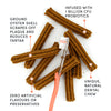 A zoomed-in image of the dental sticks, showing the flower ridge design that scrubs away plaque and tartar while being easy to chew.