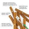 A zoomed-in image of the dental sticks, showing the new floral shape designed for better tooth coverage and more effective cleaning.