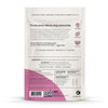 A detailed image of the back packaging, showing the clean ingredient list, feeding guidelines, and guaranteed analysis for dental health benefits.