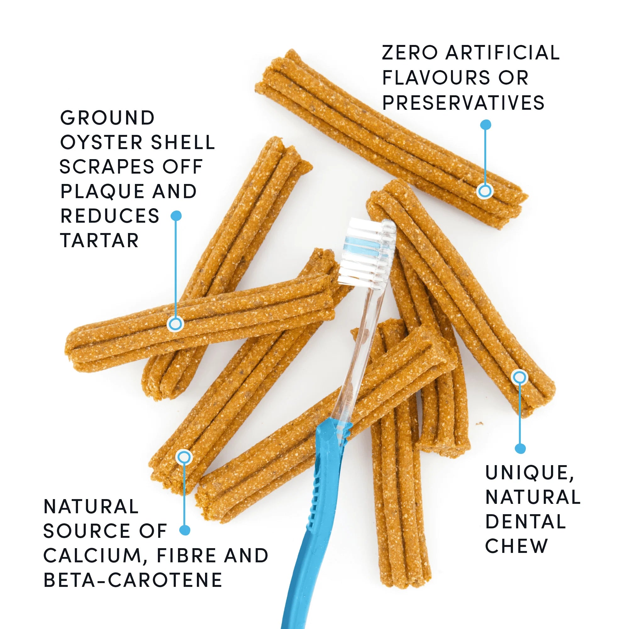 A detailed view of the floral-shaped dental sticks, emphasizing their safe, flexible texture that fits around teeth for better oral cleaning.
