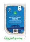 Step-by-step image of opening Open Farm Gently Cooked Surf & Turf Recipe pouch, showcasing convenient and easy-to-serve packaging.