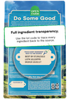The back of the Open Farm Air-Dried Surf & Turf Dog Food bag, emphasizing the companyâs commitment to ingredient transparency, showcasing non-GMO ingredients, Wild-Caught Salmon, and humanely raised beef.