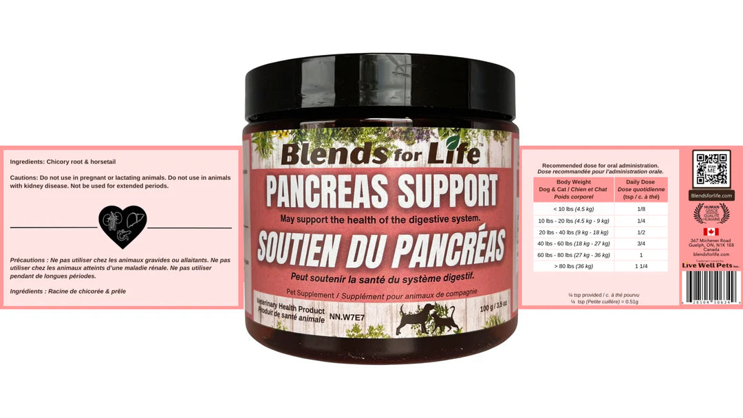 An image showing the detailed ingredient list and health benefits of the supplement for pancreatic and digestive support