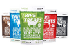Image all Pet Kind Tripe Dog Treats showing all the flavours available. Bison, Lamb, Beef, Salmon, Venision are the different versions of these tasty treats are perfect for dogs with sensitive stomachs, offering essential nutrients to support digestion and enhance skin and coat health.