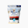 The front of the Plaque Off Dental Care Bones - Bacon flavor packaging, highlighting the natural kelp ingredient and benefits.