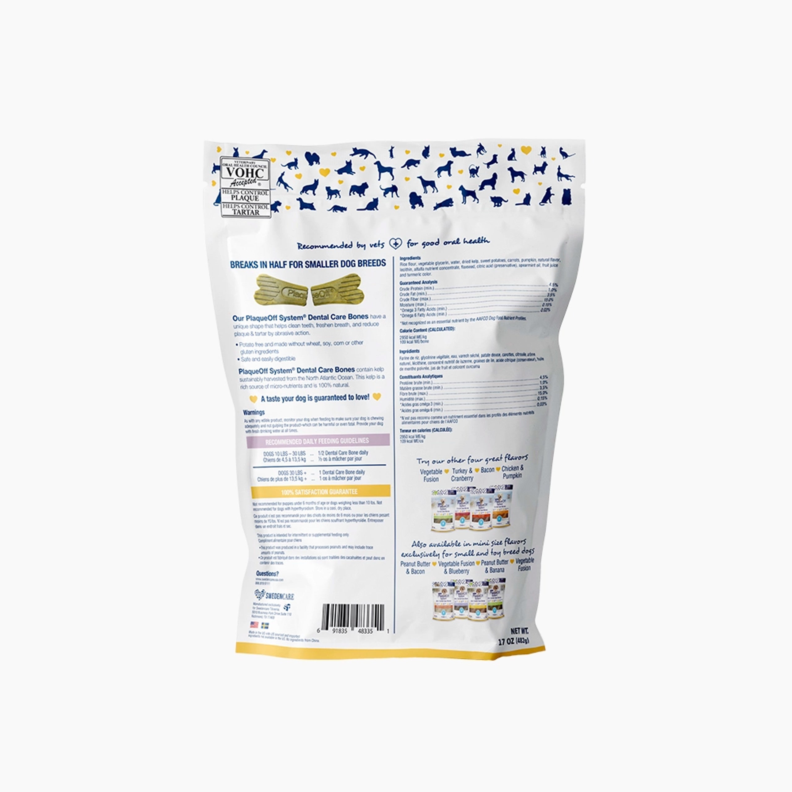 Back of ProDen Mint Fusion Dental Dog Bones with ingredient details for dogs oral health.