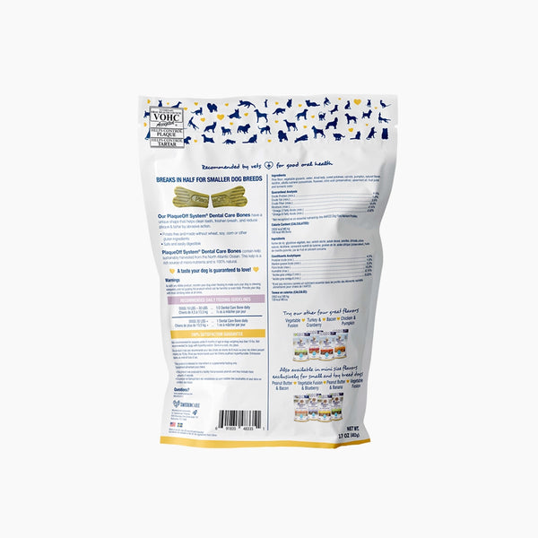 Back of ProDen Mint Fusion Dental Dog Bones with ingredient details for dogs oral health.