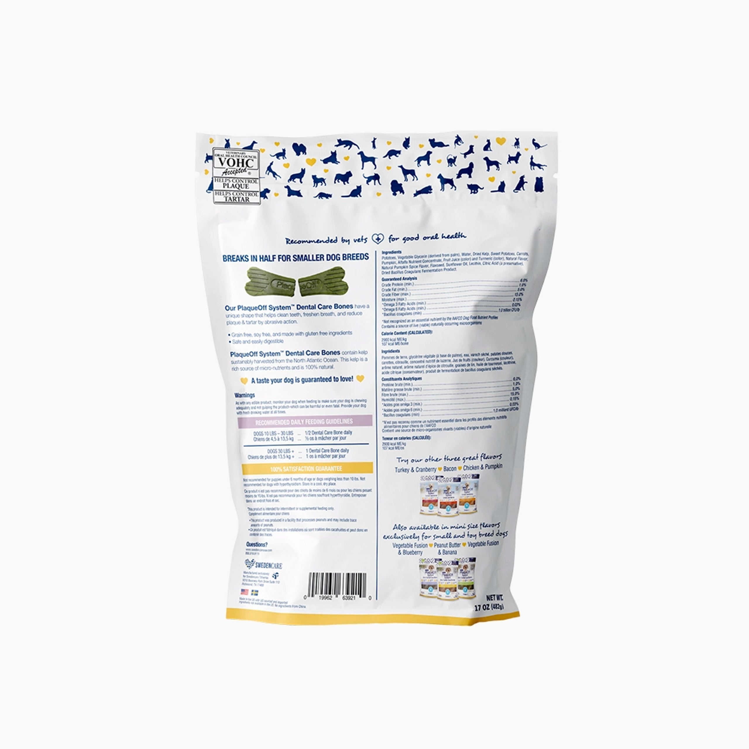Back of ProDen Vegetable Fusion Dental Dog Bones showing ingredient details.