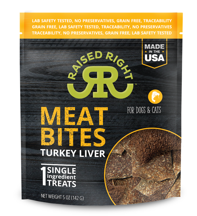 Raised Right Meat Bites - Turkey Liver: Image displaying the turkey liver meat bites, highlighting their premium quality and single-ingredient composition.