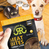 Raised Right Turkey Liver Meat Bites with a dog and cat, demonstrating appeal and high-quality ingredients.