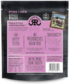 Label with nutritional information and ingredients list on Raised Right Pork Liver Meat Bites, highlighting premium, safety-tested ingredients.