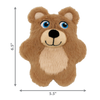 KONG Snuzzles Kiddos teddy bear plush shown with dimensions, highlighting size for enrichment and gentle chewing.
