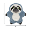 Visual showing the KONG Snuzzles Kiddos sloth toy’s measurements, demonstrating its plush, lightweight design for playtime.