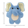 KONG Snuzzles Kiddos elephant toy beside measurement guide to showcase suitable size for dogs of various breeds.