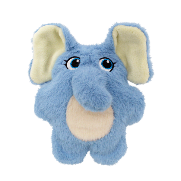 KONG Snuzzles Kiddos elephant toy offering full-body squeaks and soft comfort, great for snuggles and sensory enrichment.