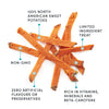 A zoomed-in image showing the chewy texture of the sweet potato fries, making them ideal for small dogs and puppies