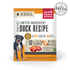 Front view of The Honest Kitchen - Dehydrated Dog Food - Limited Ingredient Duck, 10 lb box, emphasizing the use of real, whole food ingredients.