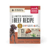 Front view of the 10 lb box of The Honest Kitchen Dehydrated Dog Food - Limited Ingredient Beef, highlighting the product label, ingredients, and feeding guidelines.