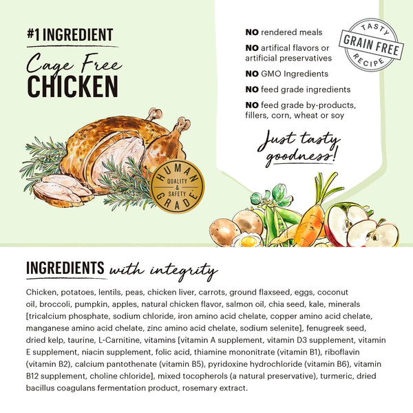 Comparison of The Honest Kitchen Chicken Clusters for Puppies with traditional kibble, showcasing premium quality.