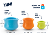 Image displaying the size measurements of the small, large, and extra-large West Paw Toppl toys, highlighting their dimensions.
