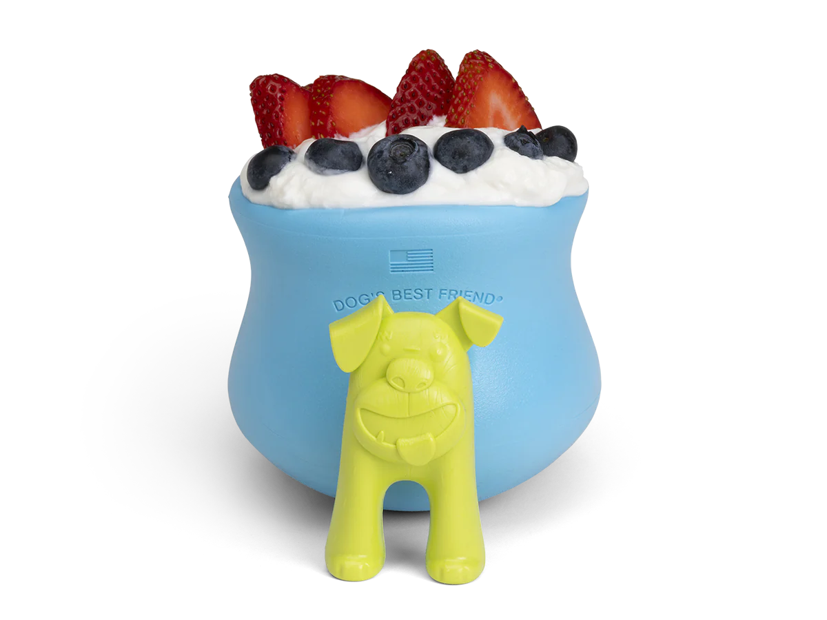 Image of the West Paw Toppl Stopper securely placed inside a stuffed Toppl toy, demonstrating how it keeps treats in place.