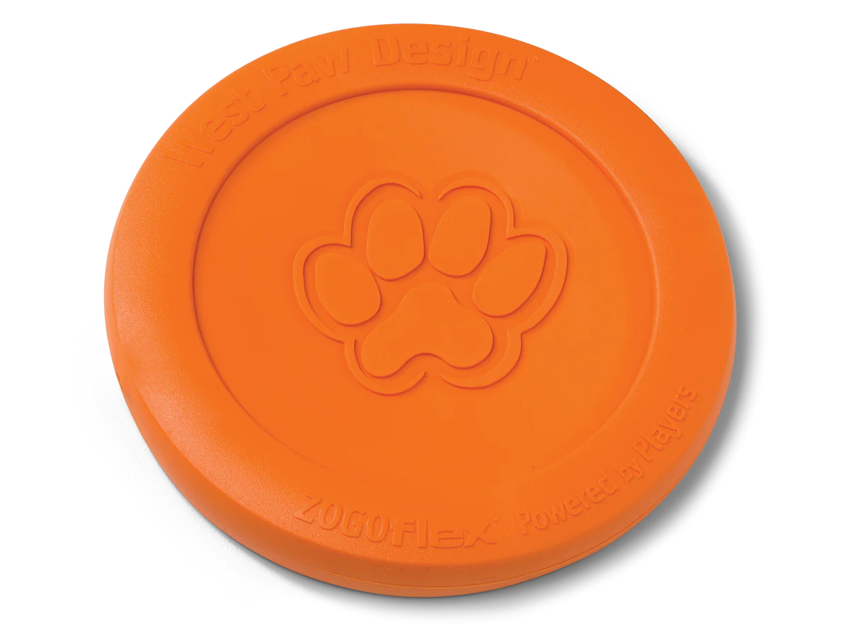 West Paw Zisc dog toy in orange - lightweight and gentle on dog's mouths.