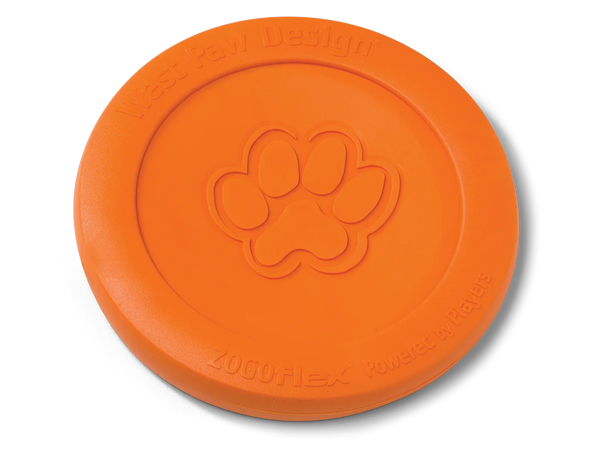 West Paw Zisc dog toy in orange - lightweight and gentle on dog's mouths.