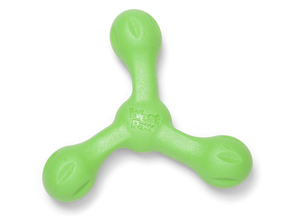 West Paw Skamp dog toy in green, a safe alternative to sticks with superior durability.