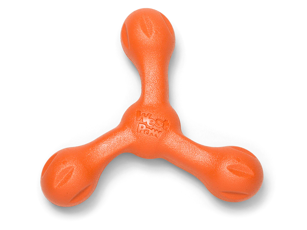West Paw Skamp dog toy in orange, made from eco-friendly Zogoflex® material and perfect for active play.