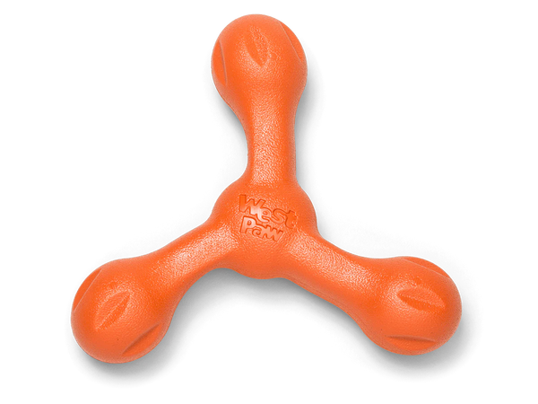 West Paw Skamp dog toy in orange, made from eco-friendly Zogoflex® material and perfect for active play.