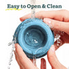 Woof Pupsicle Dog Toy in Party Blue showing it's Easy to open and clean