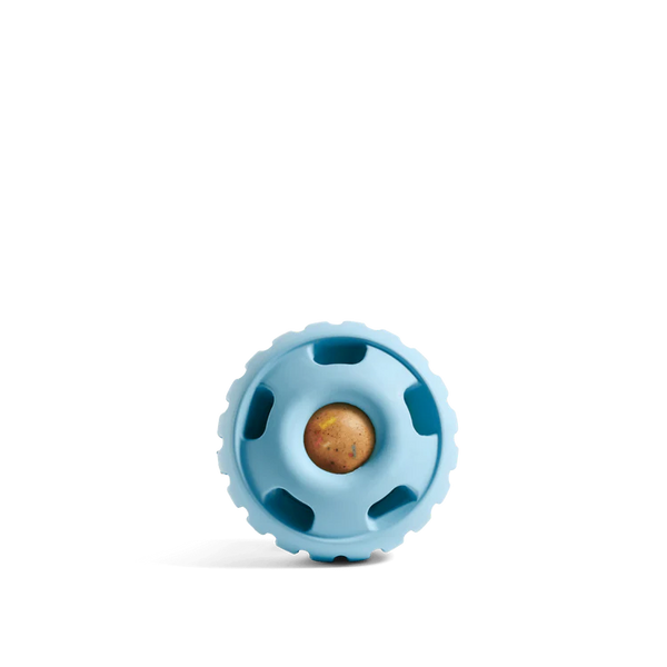 Image of the Woof Pupsicle in Party Blue, a dog enrichment toy designed for long-lasting frozen treat enjoyment, easy to clean and fill with healthy ingredients