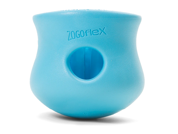 Close-up image of the West Paw Toppl toy in blue, highlighting its color and design.
