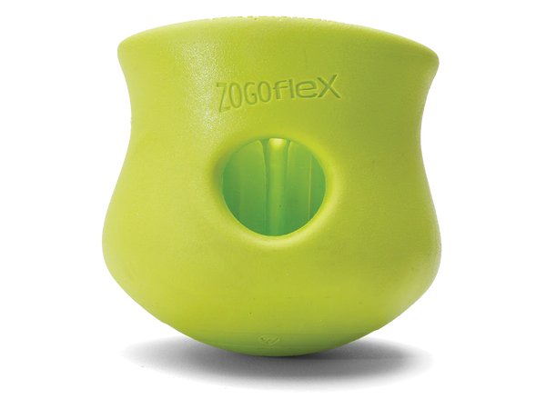Close-up image of the West Paw Toppl toy in green, showcasing its vibrant color and durable construction.