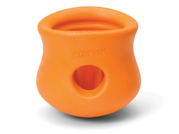 Close-up image of the West Paw Toppl toy in orange, emphasizing its bright color and unique design.