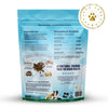 Detailed view of the ingredient list and guaranteed analysis, showcasing the natural, low-calorie formula with no artificial additives.