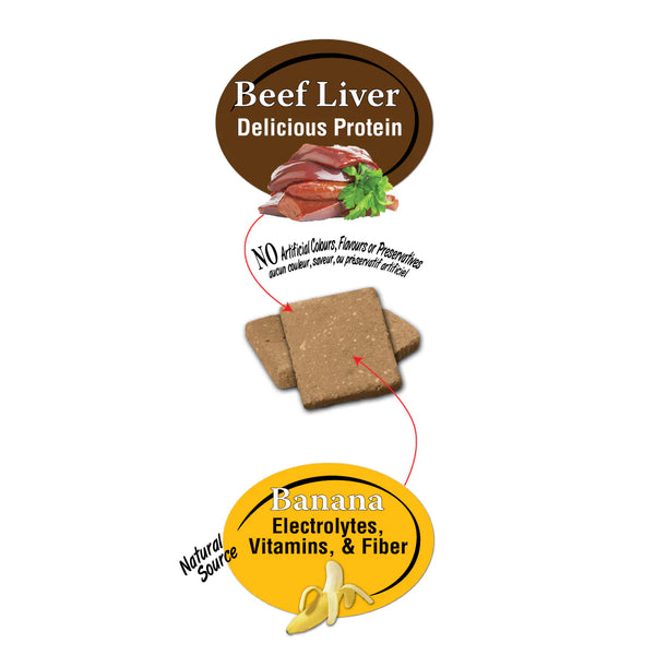 Close-up view of Benny Bullys Beef Liver + Banana treats showing texture and size