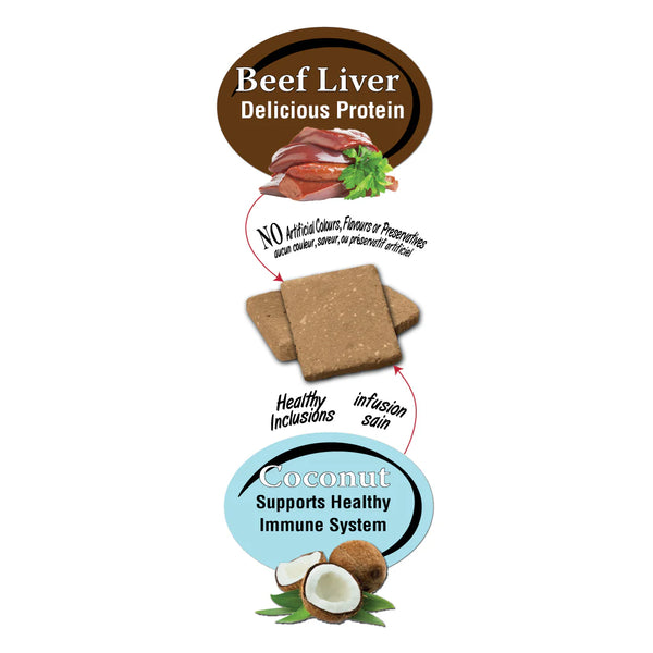 Close-up view of Benny Bullys Beef Liver + Coconut treats showing texture and size