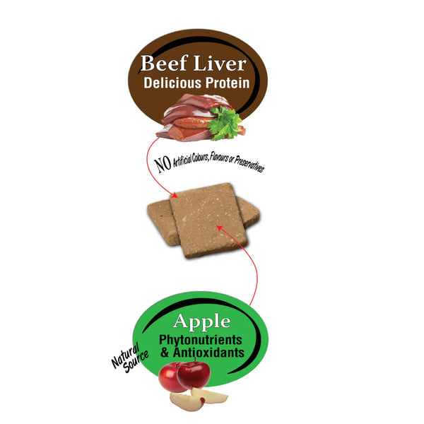 Close-up image of Benny Bullys - Beef Liver + Apple treats showing texture and quality.Close-up image of Benny Bullys - Beef Liver + Apple treats showing texture and quality.