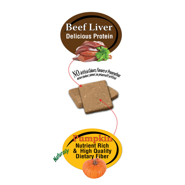 Close-up image of Benny Bullys - Beef Liver + Pumpkin treats showing texture and quality.