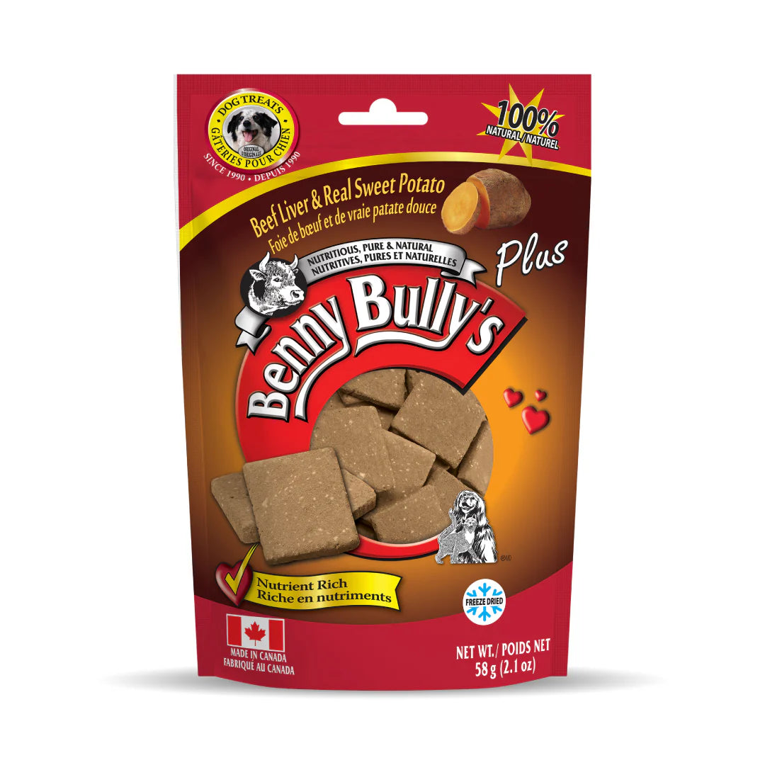 Front view of Benny Bullys - Beef Liver + Sweet Potato bag showcasing the product label.