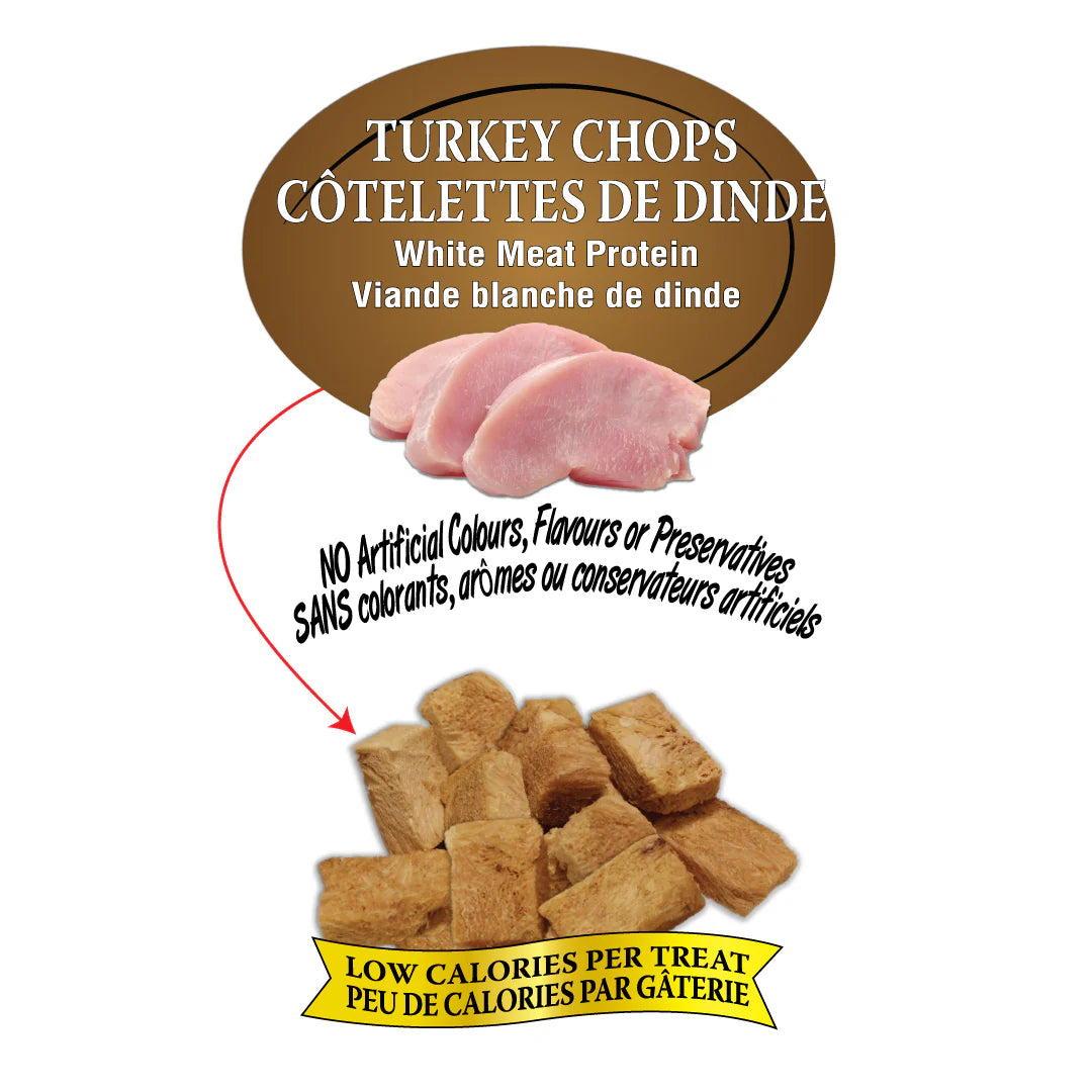 Close-up shot of Benny Bully's Turkey Chops, showcasing the texture and quality of these premium dog treats.