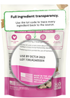 "Back of Open Farm Chicken Liver Dog Treats bag with transparency and sourcing details"