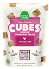 "Front of Open Farm Freeze-Dried Chicken Liver Dog Treats bag showing product branding"