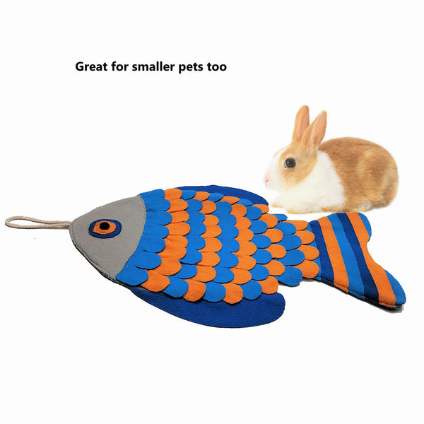 Photo displaying the toy next to a bunny, highlighting its suitability for small animals like rabbits and guinea pigs.